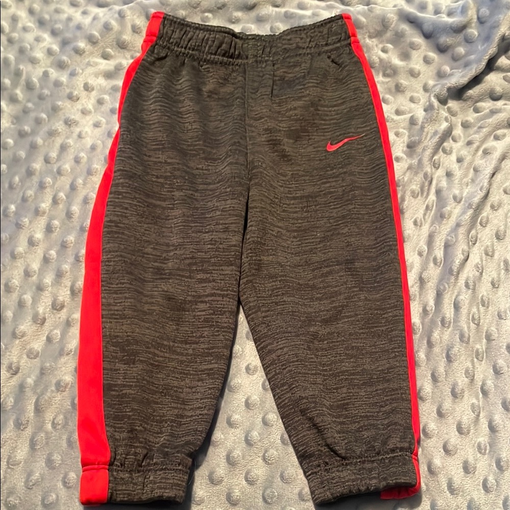 Nike Gray and Red Joggers with Elastic Cuffs